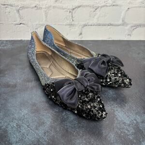 Mingfeidi Pointed Toe Flats with Bow Rhinestones Sparkly Size 41, US 10